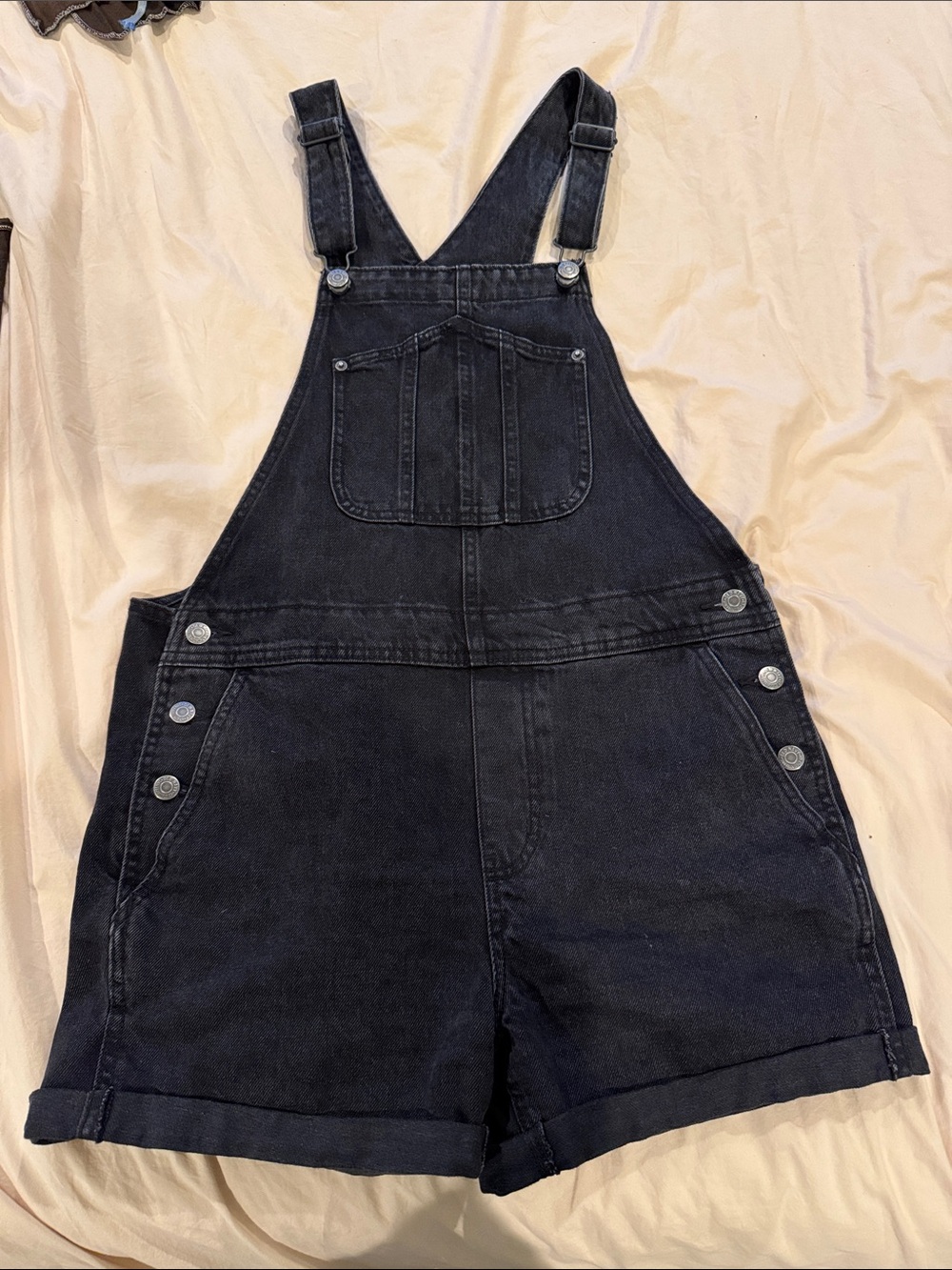 Black Denim Short Overalls